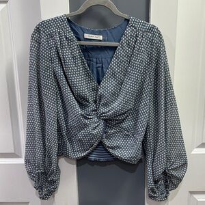 Mustard Seed Blue Polka Dot Twist Front Blouse